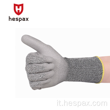 Hespax Anti-Cut Livello 5 guanti PU Resistente all&#39;abrasione